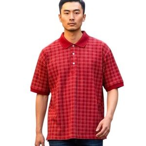 Men's Alan Flusser Golf Men’s Red Plaid Polo Shirt XL
